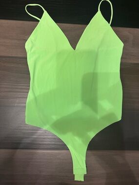 Neon Green V-Neck Spaghetti Strap Bodysuit